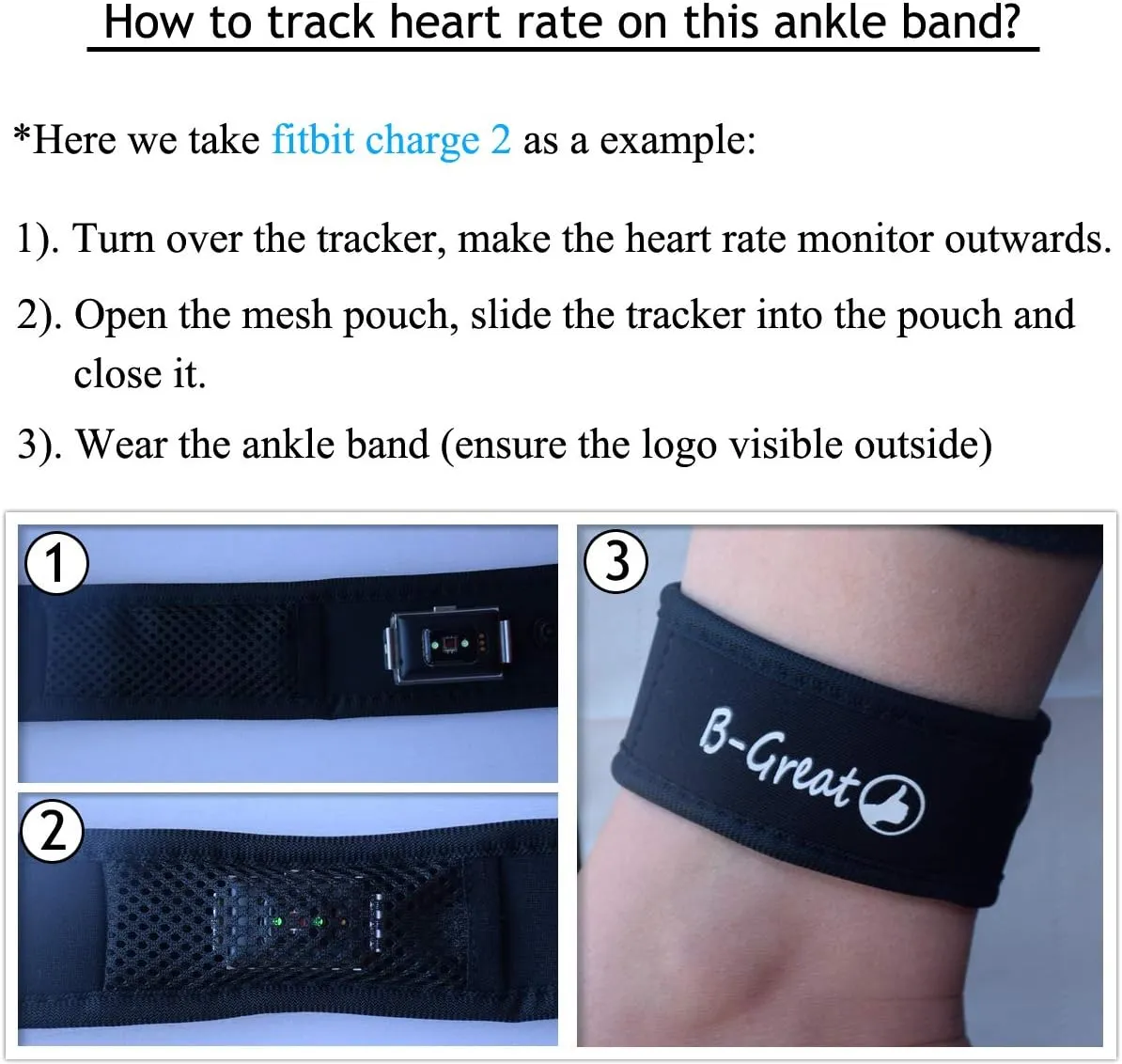 B-Great Ankle Band for Men and Women Compatible with Fitbit Flex 2/One/Zip/Charge 2 3/Alta HR or Garmin Vivofit/2/3/4/JR Fitness Tracker