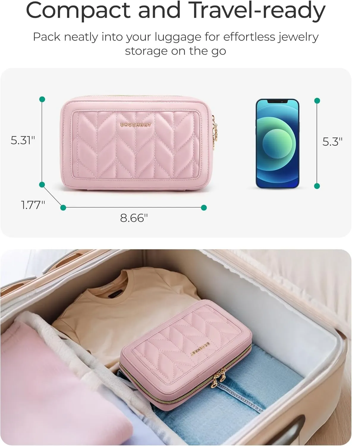 BAGSMART Travel Jewelry Case Jewelry Box Organizers and Storage Earings Holder Organizer for Women for Necklaces, Bracelets, Rings-Beige