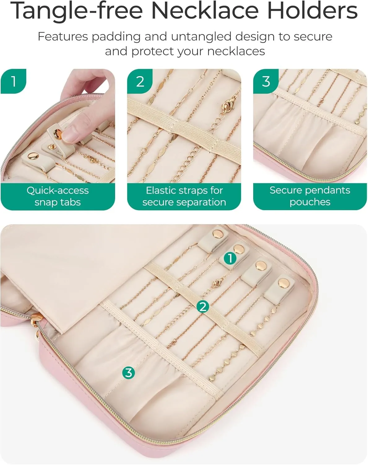 BAGSMART Travel Jewelry Case Jewelry Box Organizers and Storage Earings Holder Organizer for Women for Necklaces, Bracelets, Rings-Beige