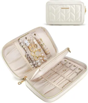 BAGSMART Travel Jewelry Case Jewelry Box Organizers and Storage Earings Holder Organizer for Women for Necklaces, Bracelets, Rings-Beige
