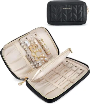BAGSMART Travel Jewelry Case Jewelry Box Organizers and Storage Earings Holder Organizer for Women for Necklaces, Bracelets, Rings-Black