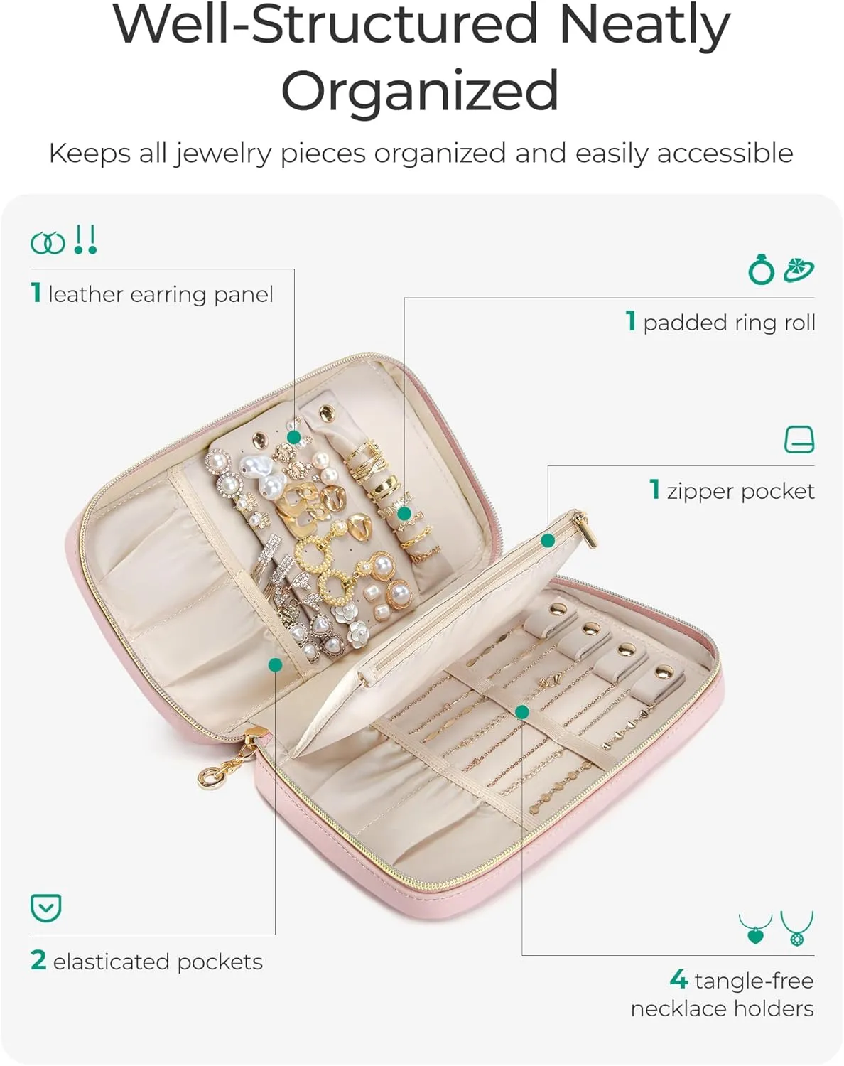 BAGSMART Travel Jewelry Case Jewelry Box Organizers and Storage Earings Holder Organizer for Women for Necklaces, Bracelets, Rings-Black