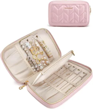 BAGSMART Travel Jewelry Case Jewelry Box Organizers and Storage Earings Holder Organizer for Women for Necklaces, Bracelets, Rings-Pink