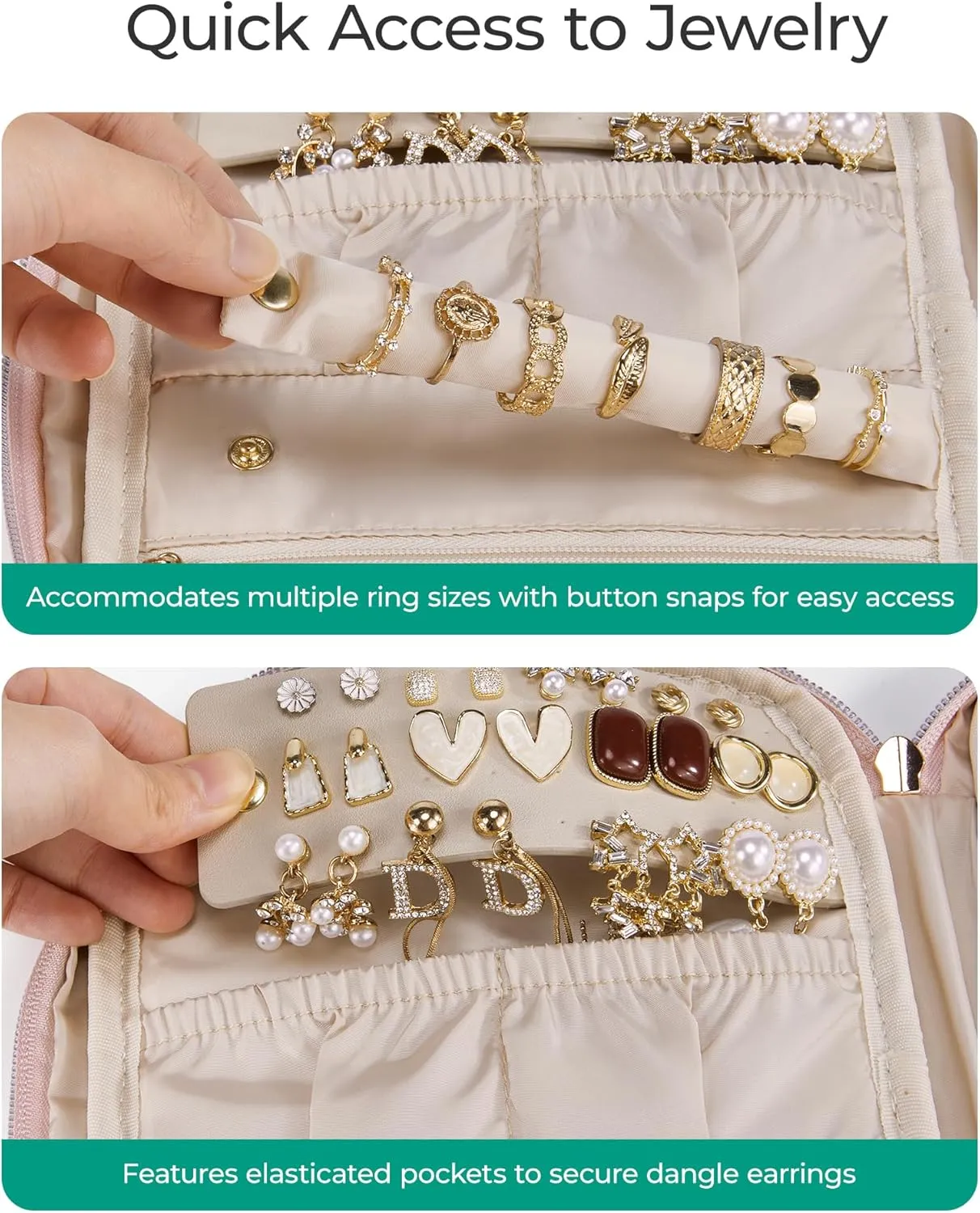 BAGSMART Travel Jewelry Case Jewelry Organizers and Storage Earings Holder Organizer for Women Necklace Holder Jewelry Rolls for Necklaces, Earrings, Bracelets-Pink