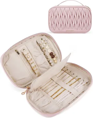 BAGSMART Travel Jewelry Case Jewelry Organizers and Storage Earings Holder Organizer for Women Necklace Holder Jewelry Rolls for Necklaces, Earrings, Bracelets-Pink