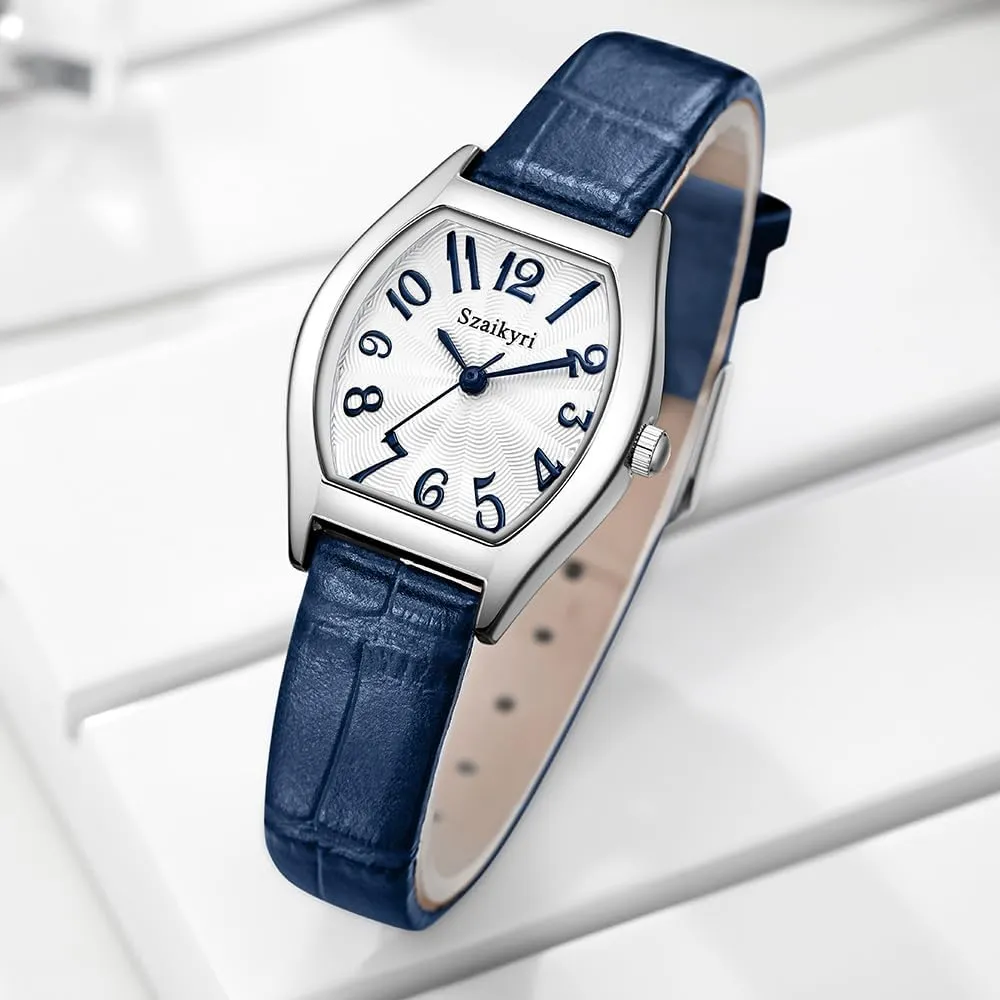 Barrel-Shaped Watch for Women with Easy Read Arabic Numerals Ladies Dress Watch