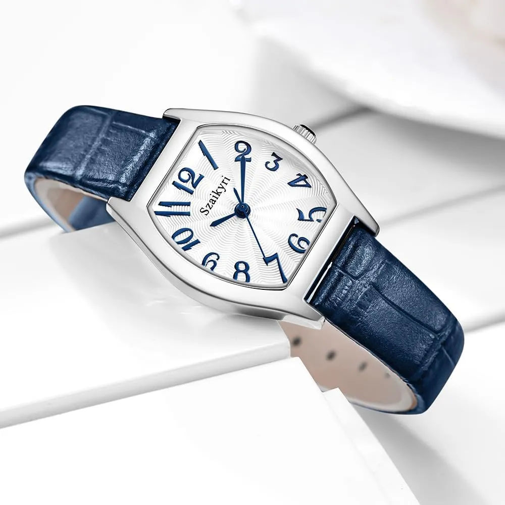 Barrel-Shaped Watch for Women with Easy Read Arabic Numerals Ladies Dress Watch