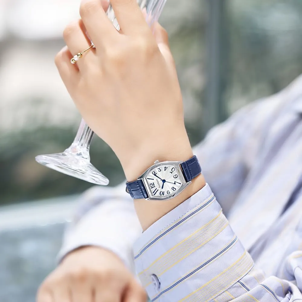Barrel-Shaped Watch for Women with Easy Read Arabic Numerals Ladies Dress Watch