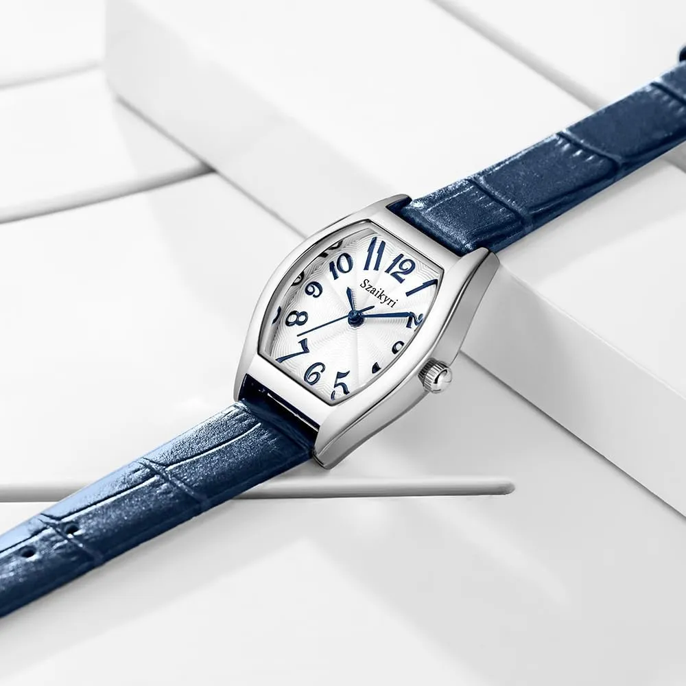 Barrel-Shaped Watch for Women with Easy Read Arabic Numerals Ladies Dress Watch