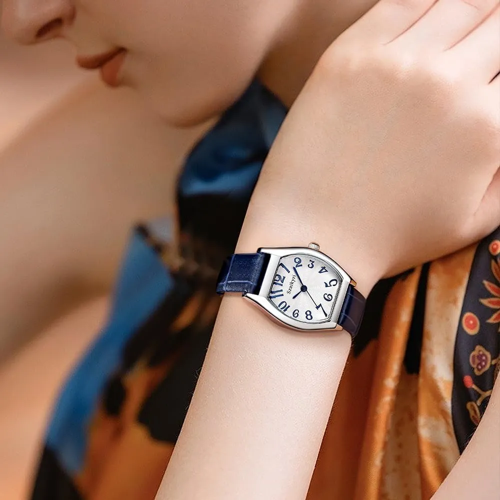 Barrel-Shaped Watch for Women with Easy Read Arabic Numerals Ladies Dress Watch