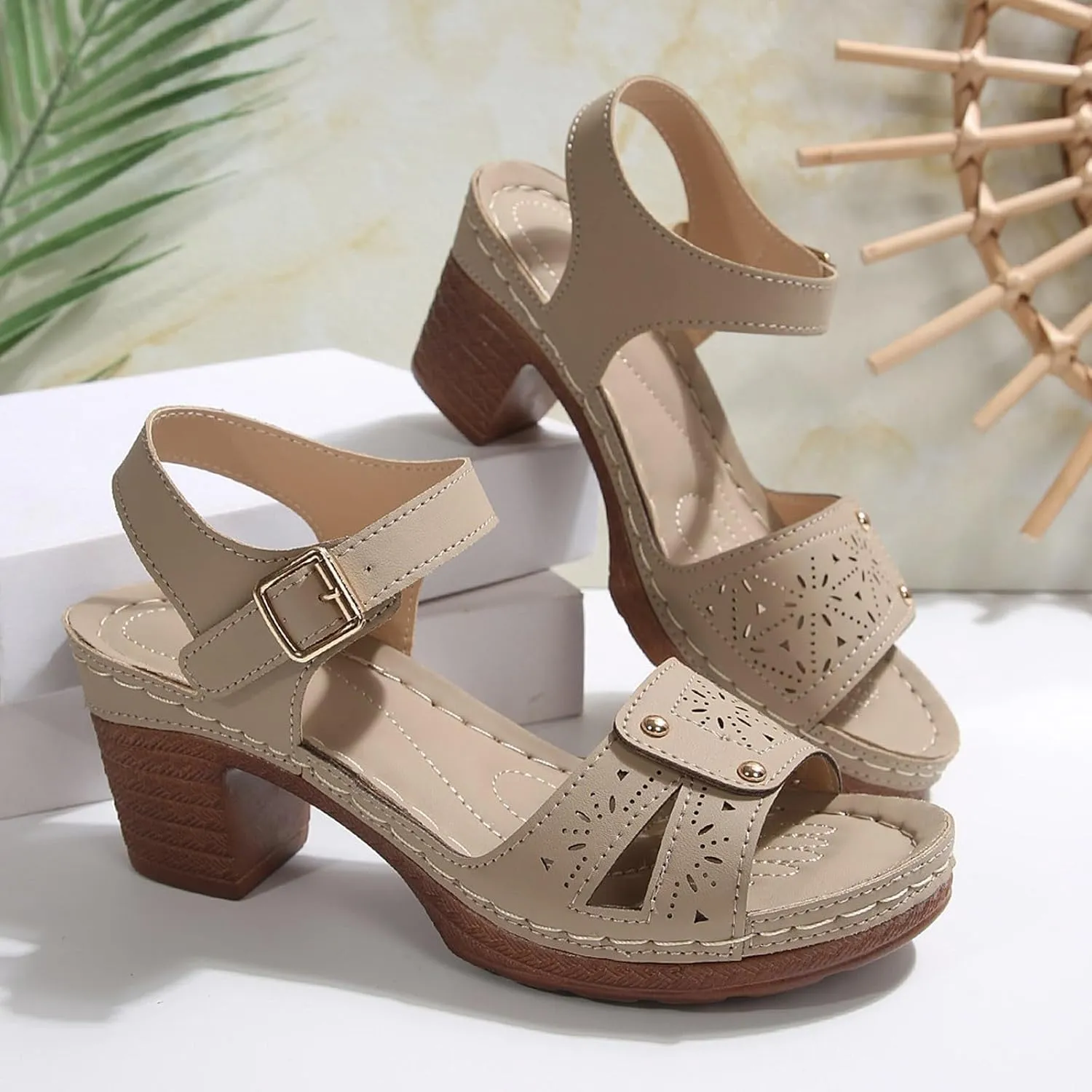 Beach Sandals for Women Comfortable Dressy Arch Support Ankle Strap Wedge Platform Summer Casual Hollow Out Open Toe Low Heel Orthopedic Peep Cutout Chunky Heeled Breathable Shoes Sandals 2025