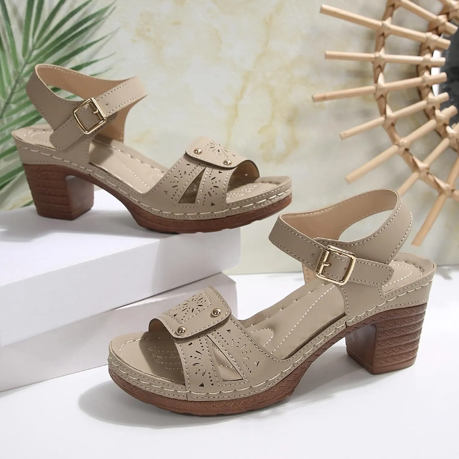 Beach Sandals for Women Comfortable Dressy Arch Support Ankle Strap Wedge Platform Summer Casual Hollow Out Open Toe Low Heel Orthopedic Peep Cutout Chunky Heeled Breathable Shoes Sandals 2025