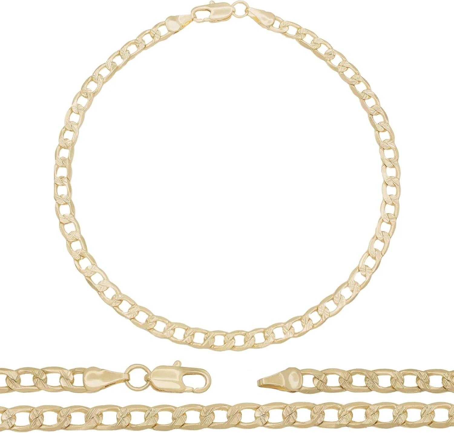 BEBERLINI Cuban Link 14K Gold Filled Diamond Cut Anklet Curb Foot Chain 10'' Bracelet Women Fashion Jewelry