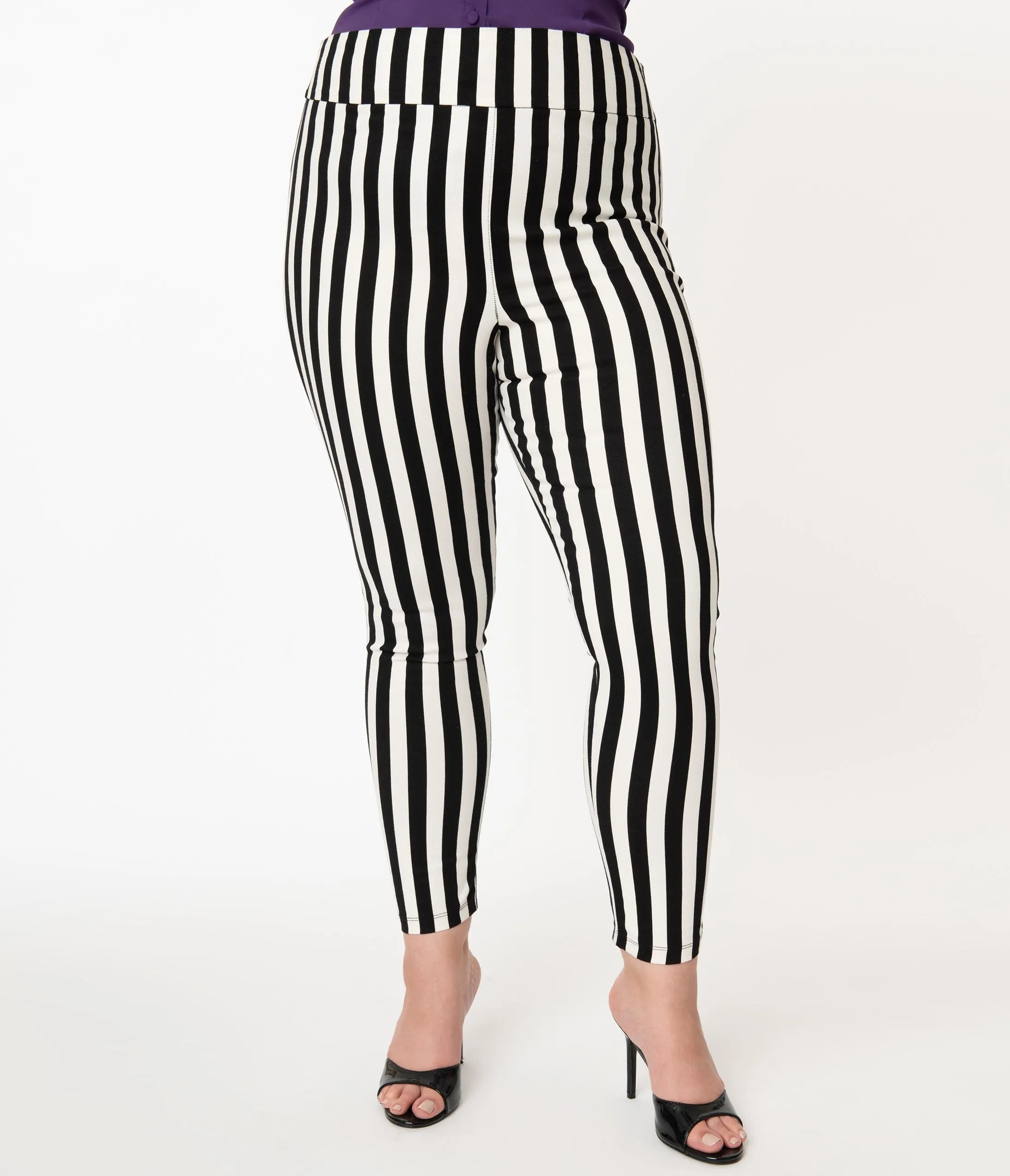 Beetlejuice x Unique Vintage Plus Size Black & White Stripe Rizzo Cigarette Pants