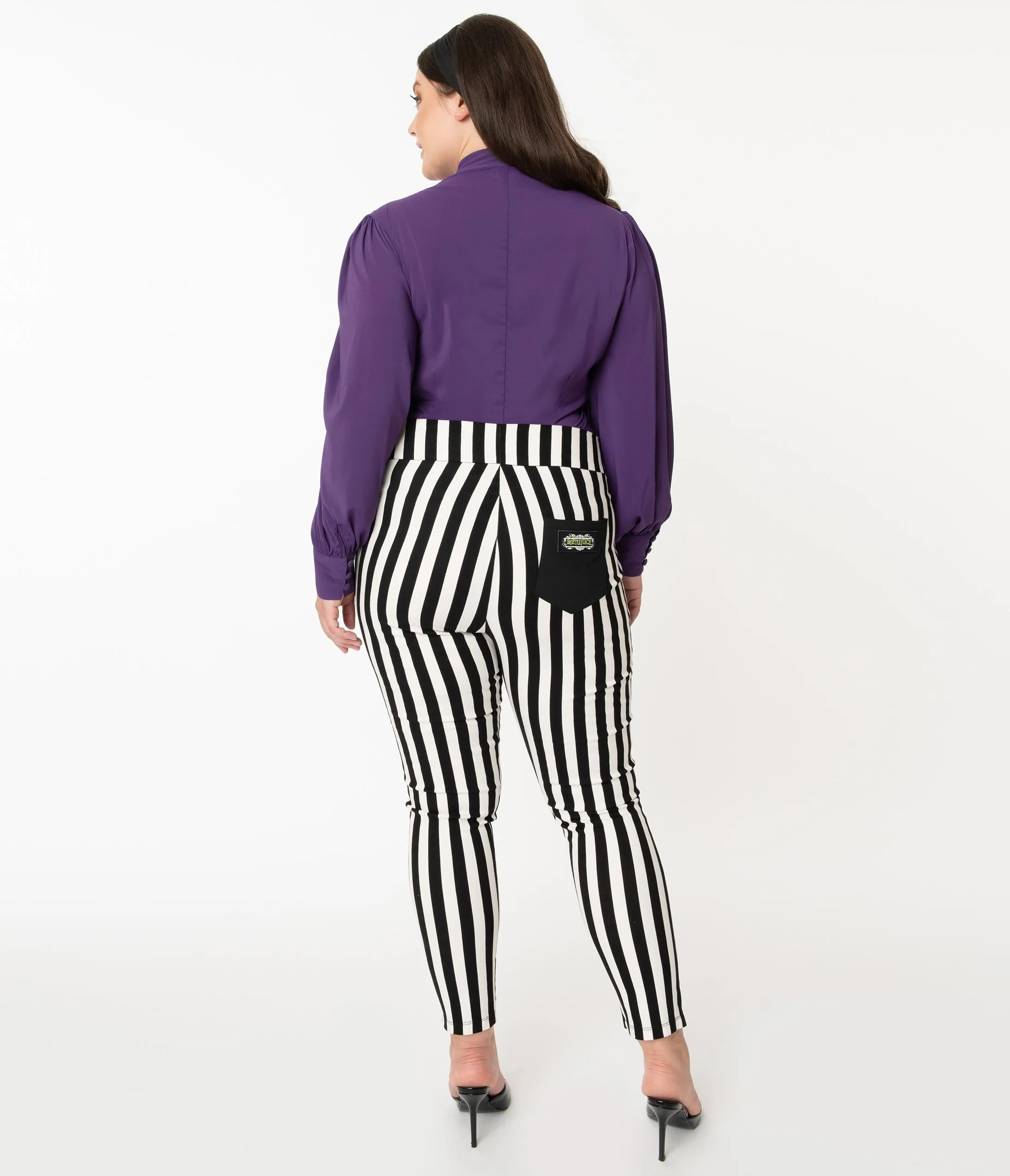Beetlejuice x Unique Vintage Plus Size Black & White Stripe Rizzo Cigarette Pants
