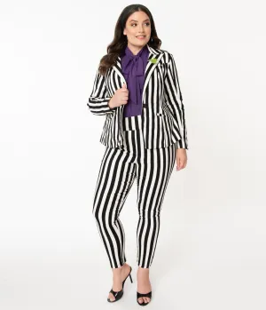 Beetlejuice x Unique Vintage Plus Size Black & White Stripe Rizzo Cigarette Pants