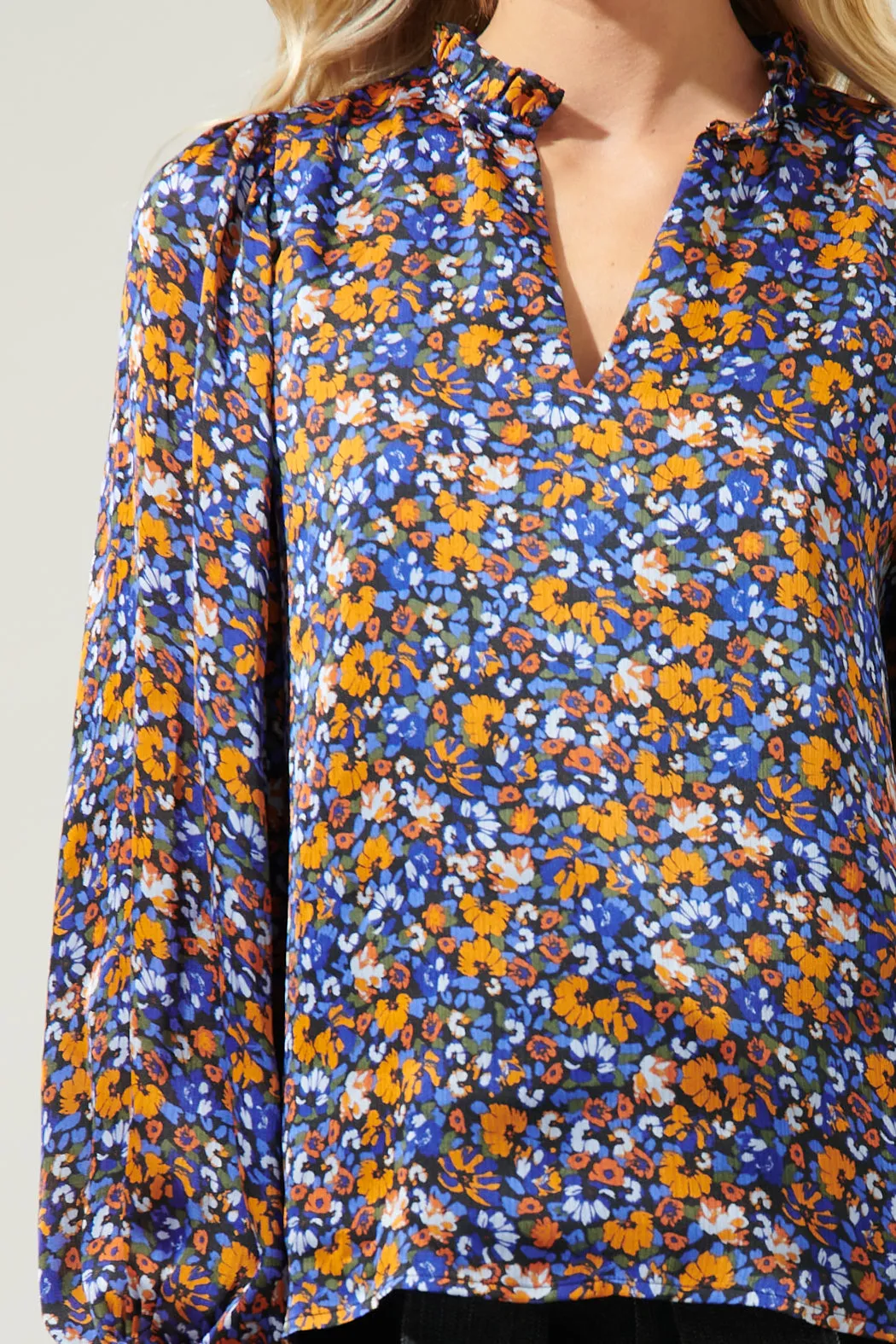 Begonia Floral Shimmy Balloon Sleeve Top
