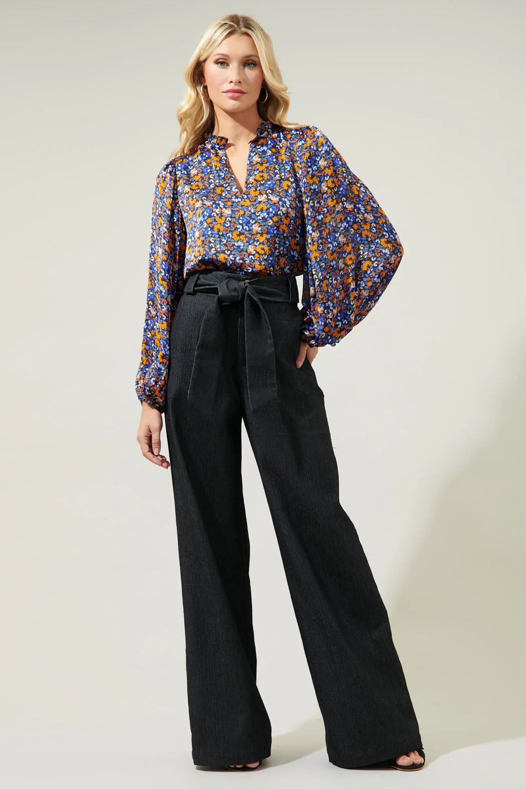 Begonia Floral Shimmy Balloon Sleeve Top