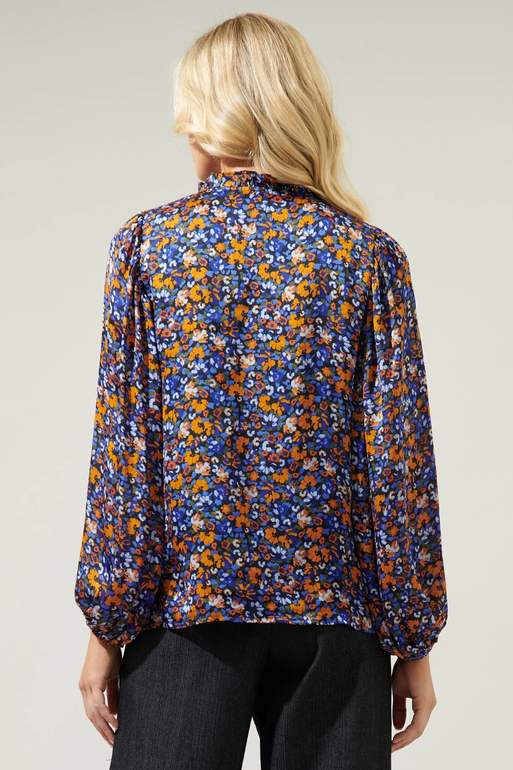 Begonia Floral Shimmy Balloon Sleeve Top