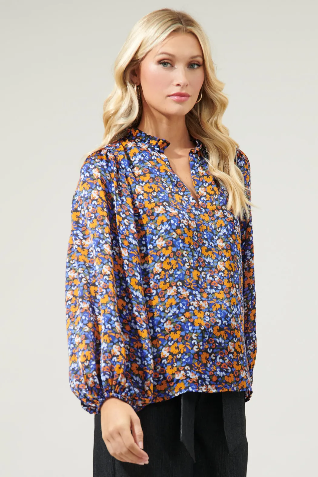 Begonia Floral Shimmy Balloon Sleeve Top