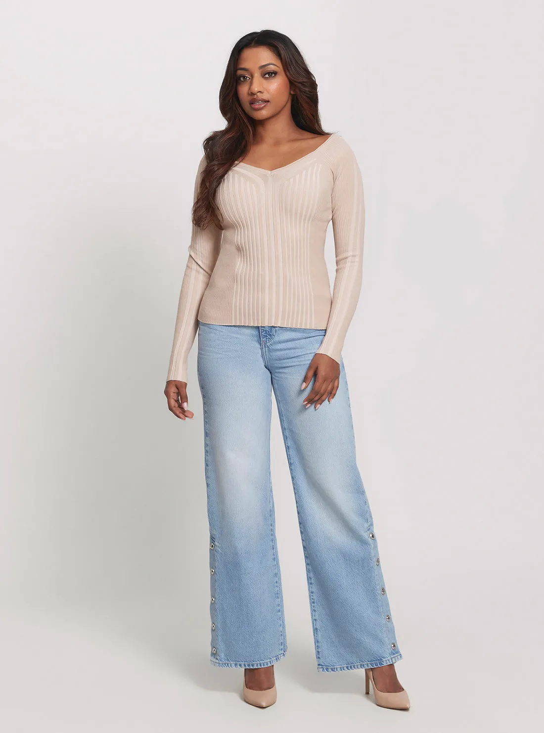 Beige Allie Long Sleeve Knit Top