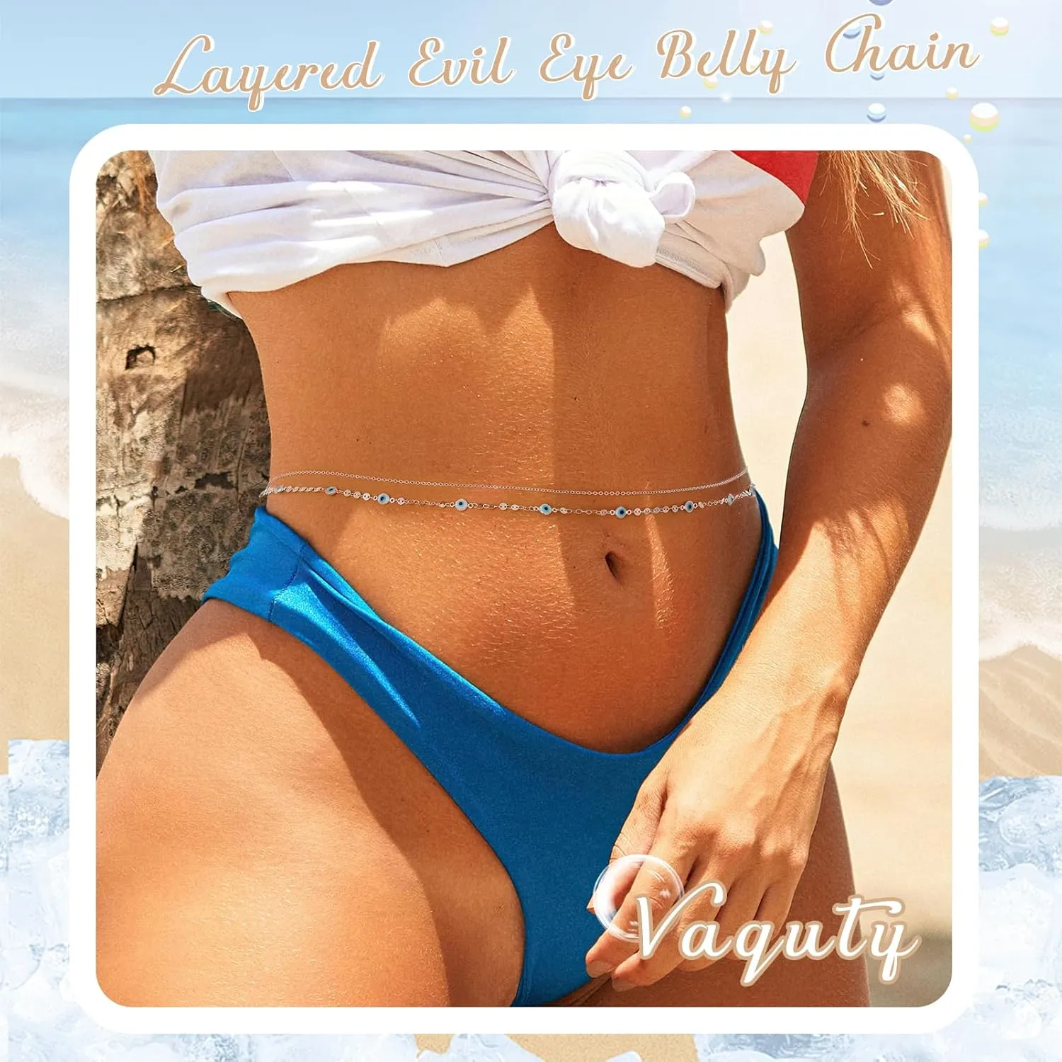 Belly Chain for Women Gold Layered Evil Eye Waist Chains Adjustable Sequin Body Chain Body Jewelry Accessories for Bikini Beach