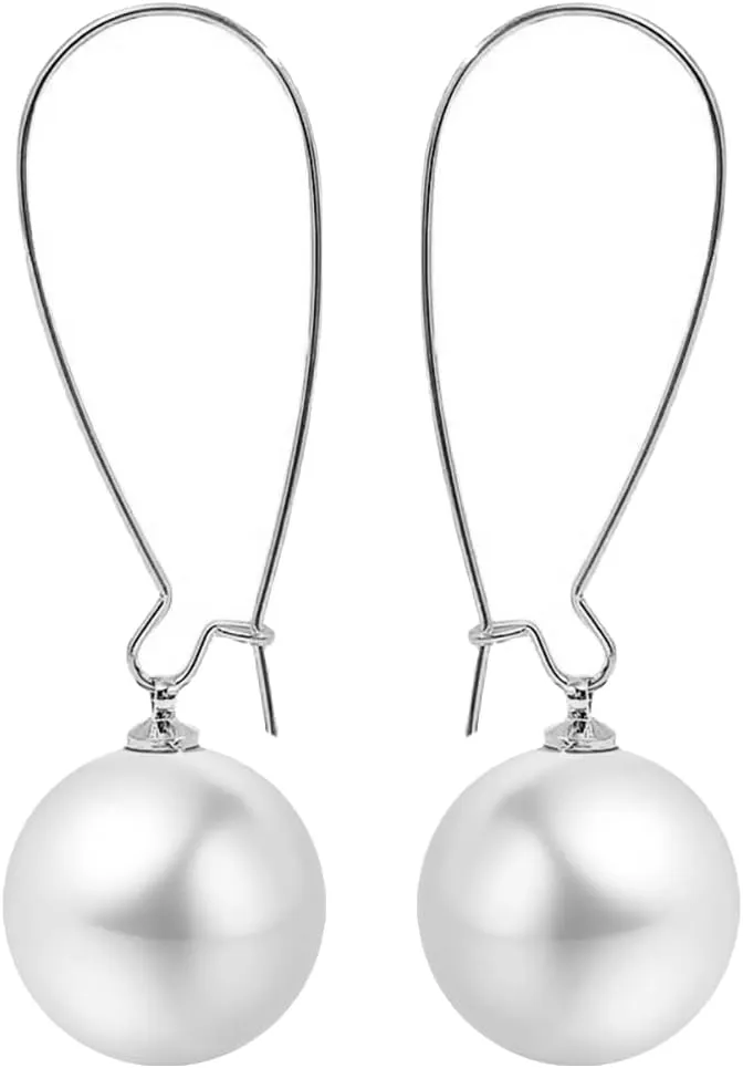 Big Pearl Hoop Earrings - Champagne Single Pearl Drop Earrings for Women