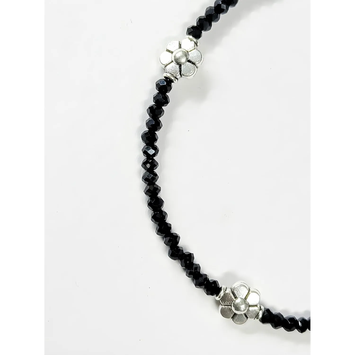 Black Bead Crystal Charm Anklet Bracelet Handmade Simple Summer Beach Waterproof Ankle Foot Chain Bracelets for Women Minimalist Jewelry Adjustable (Flower Charm)