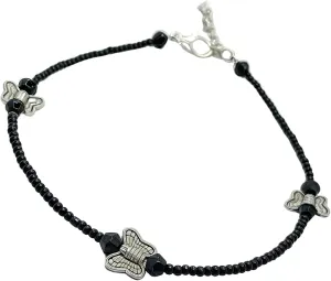 Black Bead Crystal Charm Anklet Bracelet Handmade Simple Summer Beach Waterproof Ankle Foot Chain Bracelets for Women Minimalist Jewelry Adjustable