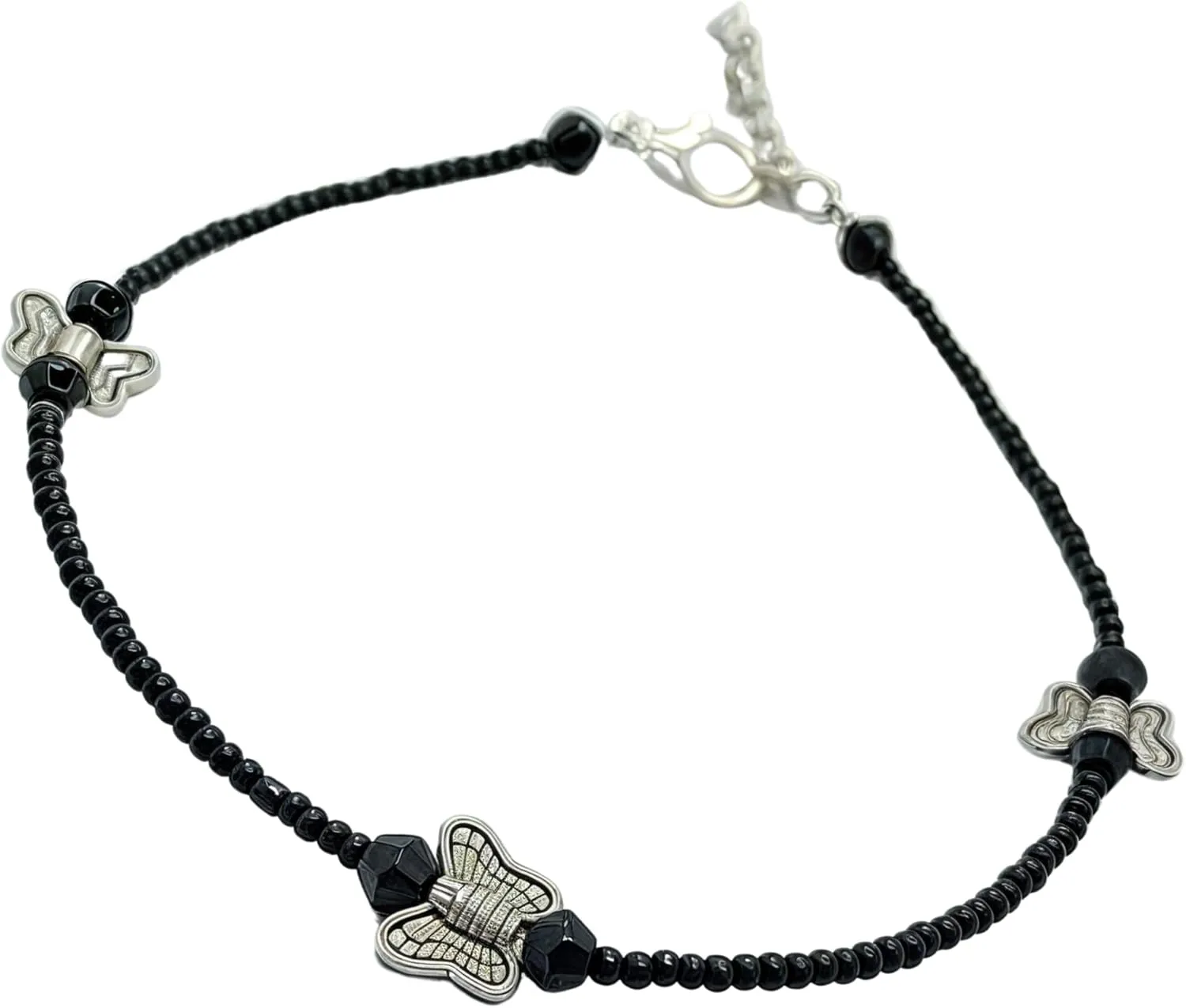 Black Bead Crystal Charm Anklet Bracelet Handmade Simple Summer Beach Waterproof Ankle Foot Chain Bracelets for Women Minimalist Jewelry Adjustable