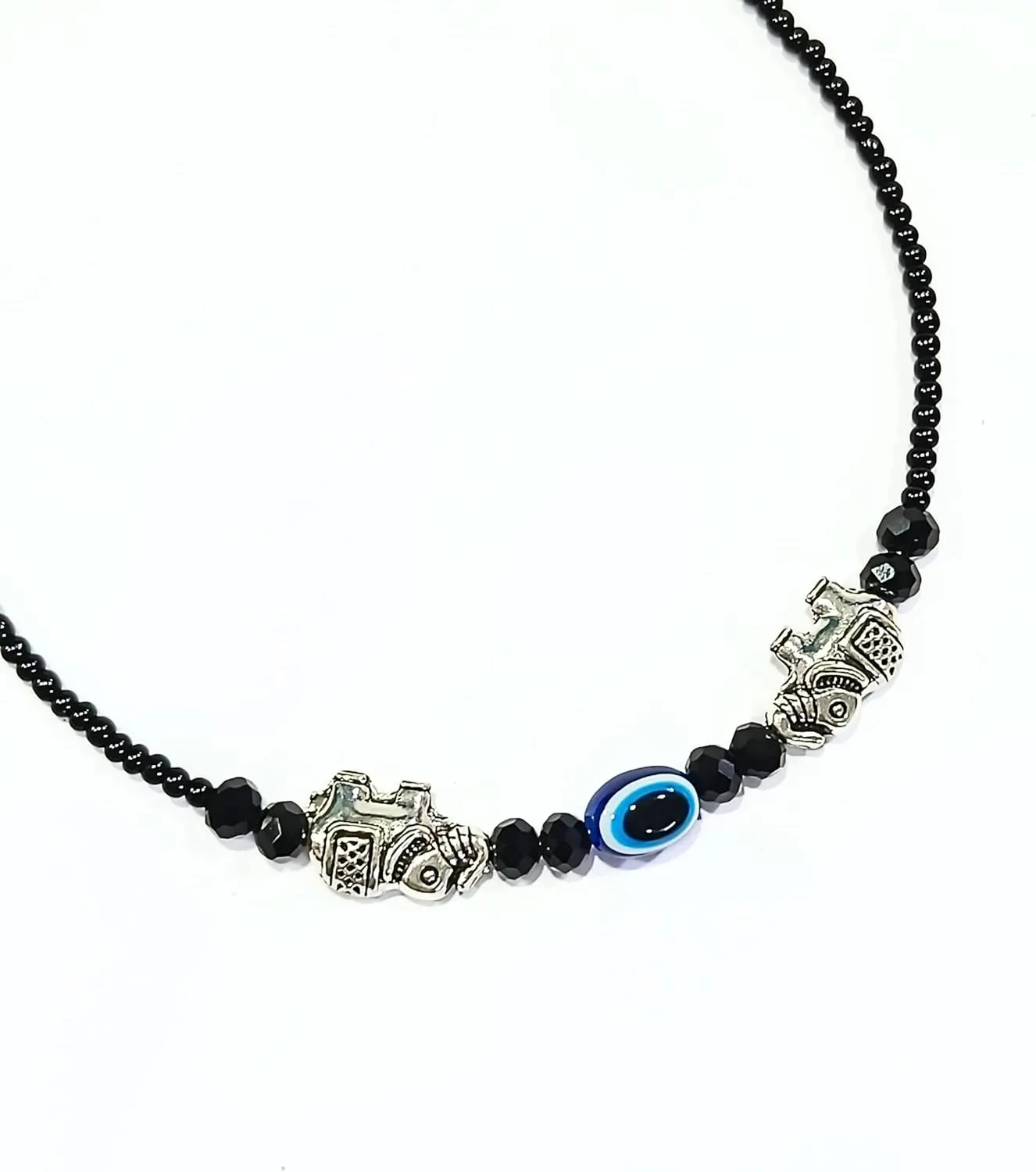 Black Bead Crystal Evil Eye Anklet Bracelet for Women Handmade Simple Waterproof Ankle Foot Bracelets for Women Minimalist Jewelry Adjustable