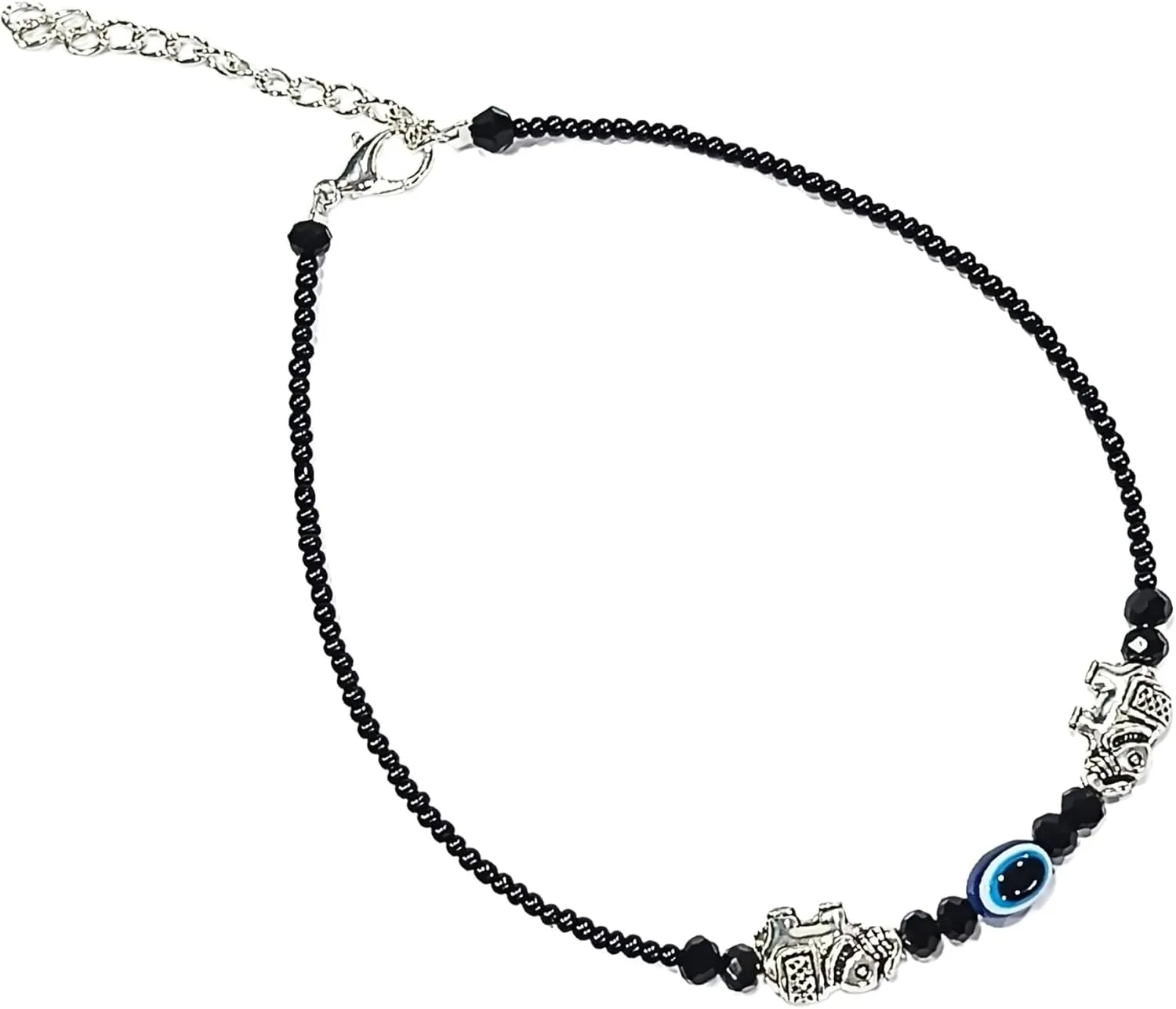 Black Bead Crystal Evil Eye Anklet Bracelet for Women Handmade Simple Waterproof Ankle Foot Bracelets for Women Minimalist Jewelry Adjustable