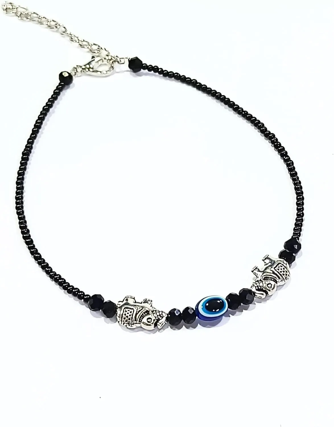 Black Bead Crystal Evil Eye Anklet Bracelet for Women Handmade Simple Waterproof Ankle Foot Bracelets for Women Minimalist Jewelry Adjustable