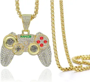 Bling Iced Out Gaming Console Pendant Chunky Cuban Link Chain Necklace,Thick Unique Charm Men's Necklace,Cool Miami Hip-hop Rapper Disco Punk Jewelry Accessory 18"