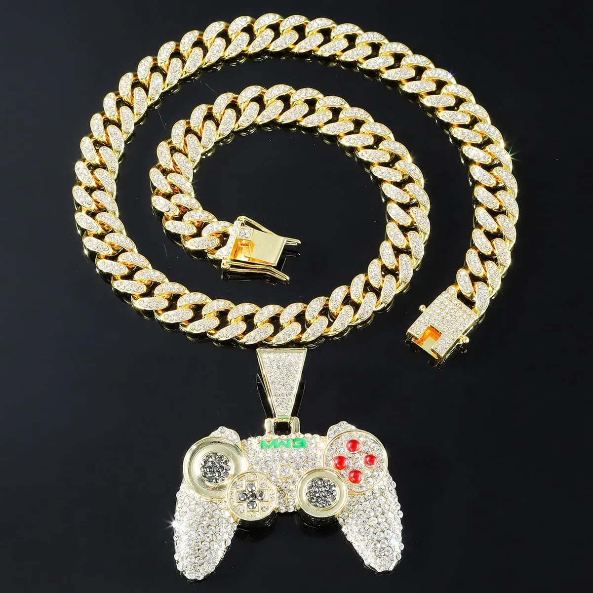 Bling Iced Out Gaming Console Pendant Chunky Cuban Link Chain Necklace,Thick Unique Charm Men's Necklace,Cool Miami Hip-hop Rapper Disco Punk Jewelry Accessory 18"