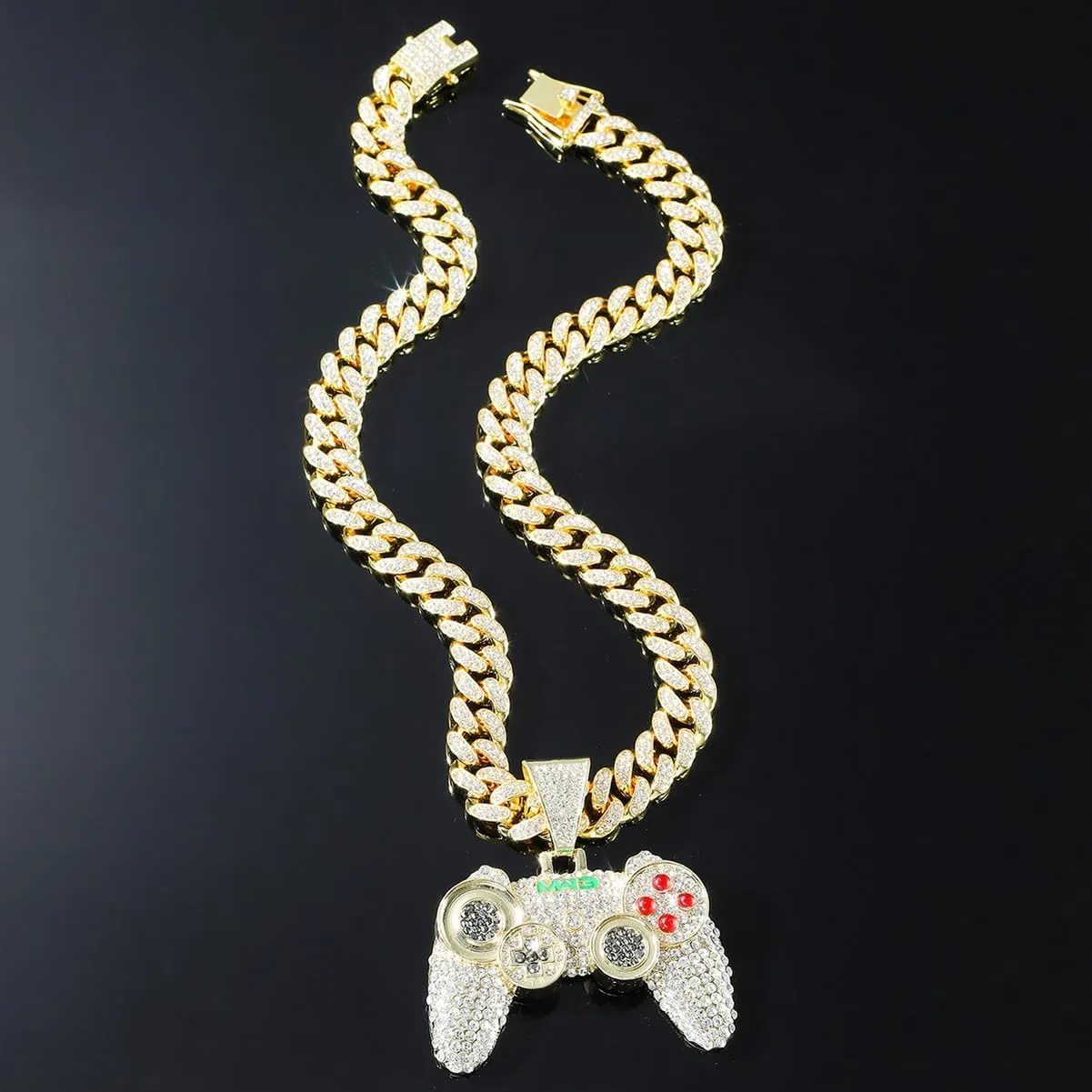Bling Iced Out Gaming Console Pendant Chunky Cuban Link Chain Necklace,Thick Unique Charm Men's Necklace,Cool Miami Hip-hop Rapper Disco Punk Jewelry Accessory 18"