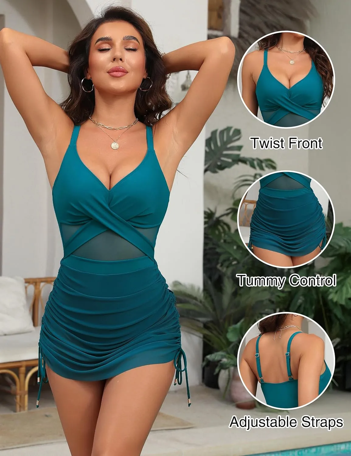 Blooming Jelly Womens One Piece Swimsuit Modest Tummy Control Bathing Suit Twist Front Swim Dress Swimwear 2025
