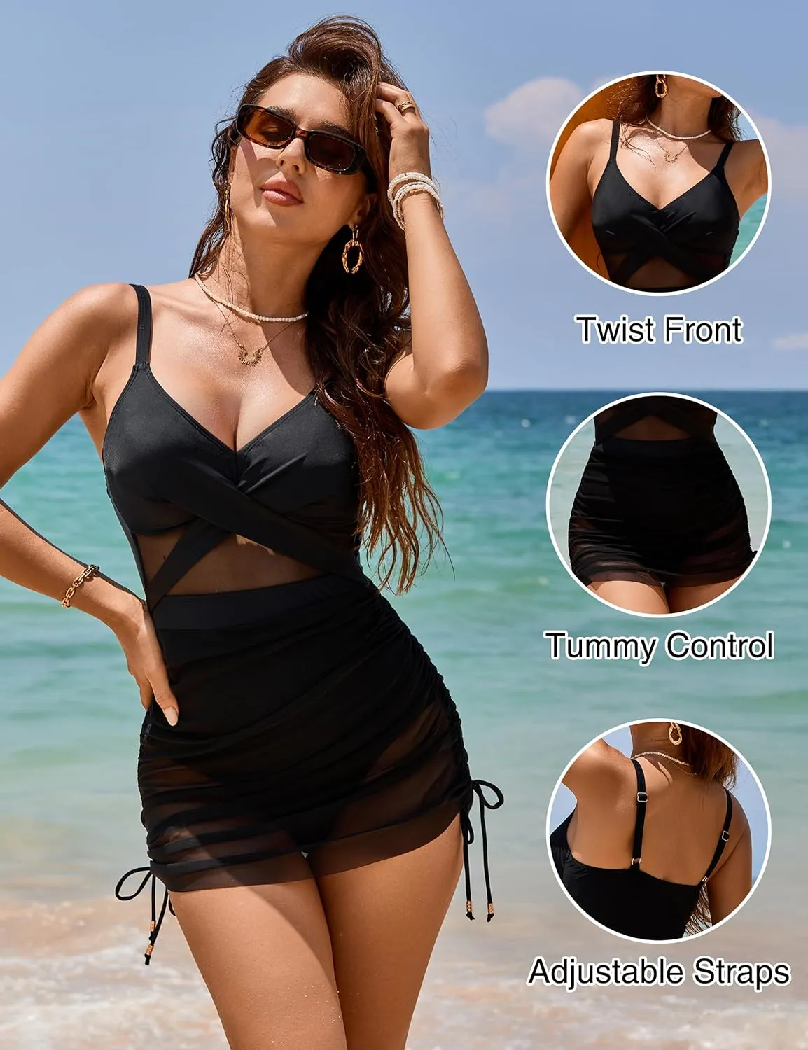 Blooming Jelly Womens One Piece Swimsuit Modest Tummy Control Bathing Suit Twist Front Swim Dress Swimwear 2025