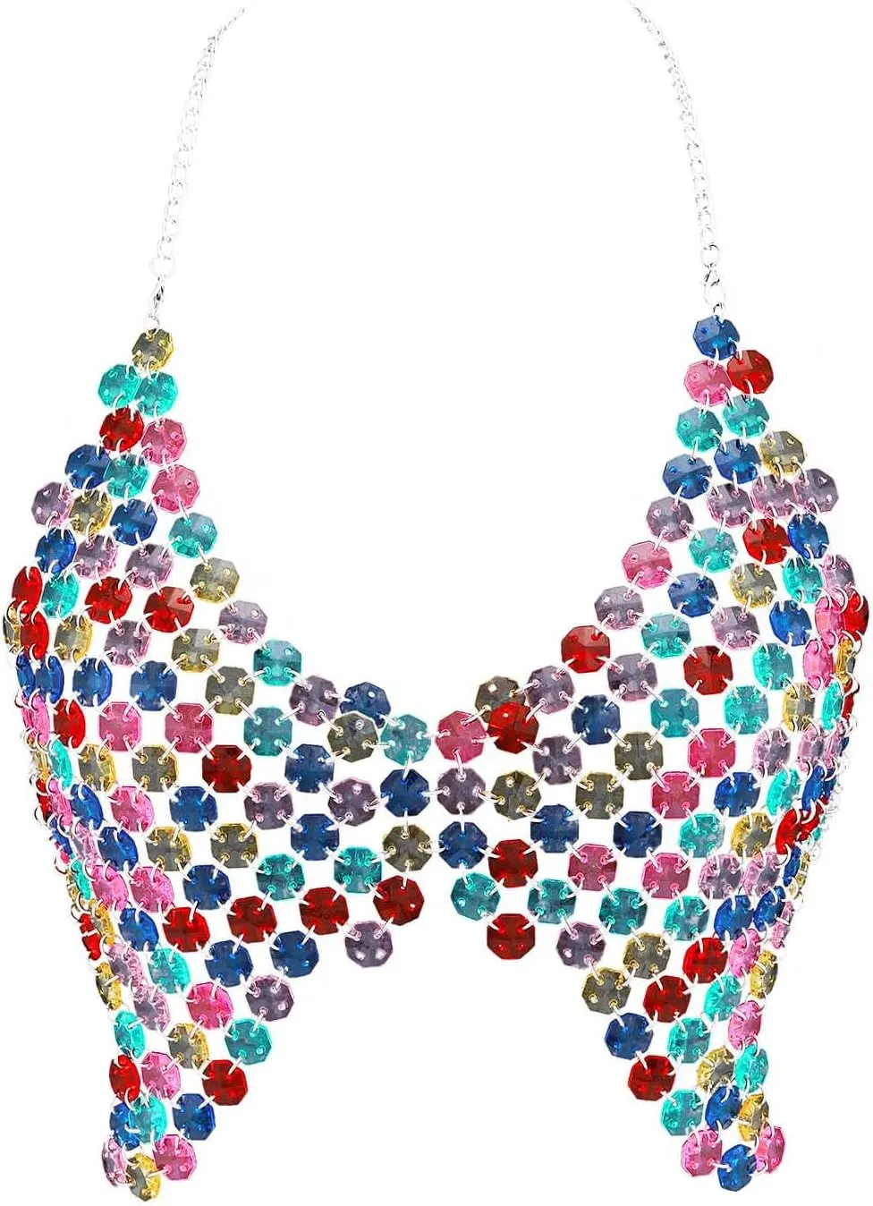 Body Chain Bra Top Colored Crystal Coverup Top Chain Beach Bikini Bra Body Chain Jewelry for Women