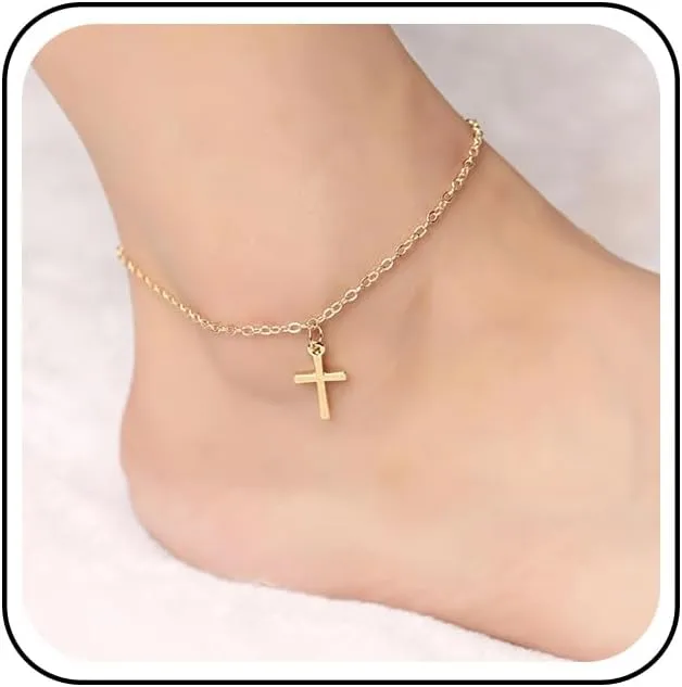 Bohemian Cross Ankle Bracelet Gold Crucifix Ankle Chain Bracelet Cross Dangle Beach Anklet Chain Metal Cross Foot Chain Anklet Summer Beach Foot Chain Jewelry for Women Gifts