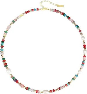 Boho Beaded Necklace for Women Natural Colorful Gemstones Pearl Choker Necklaces Gold Plated Summer Beach Necklace Jewelry Gifts