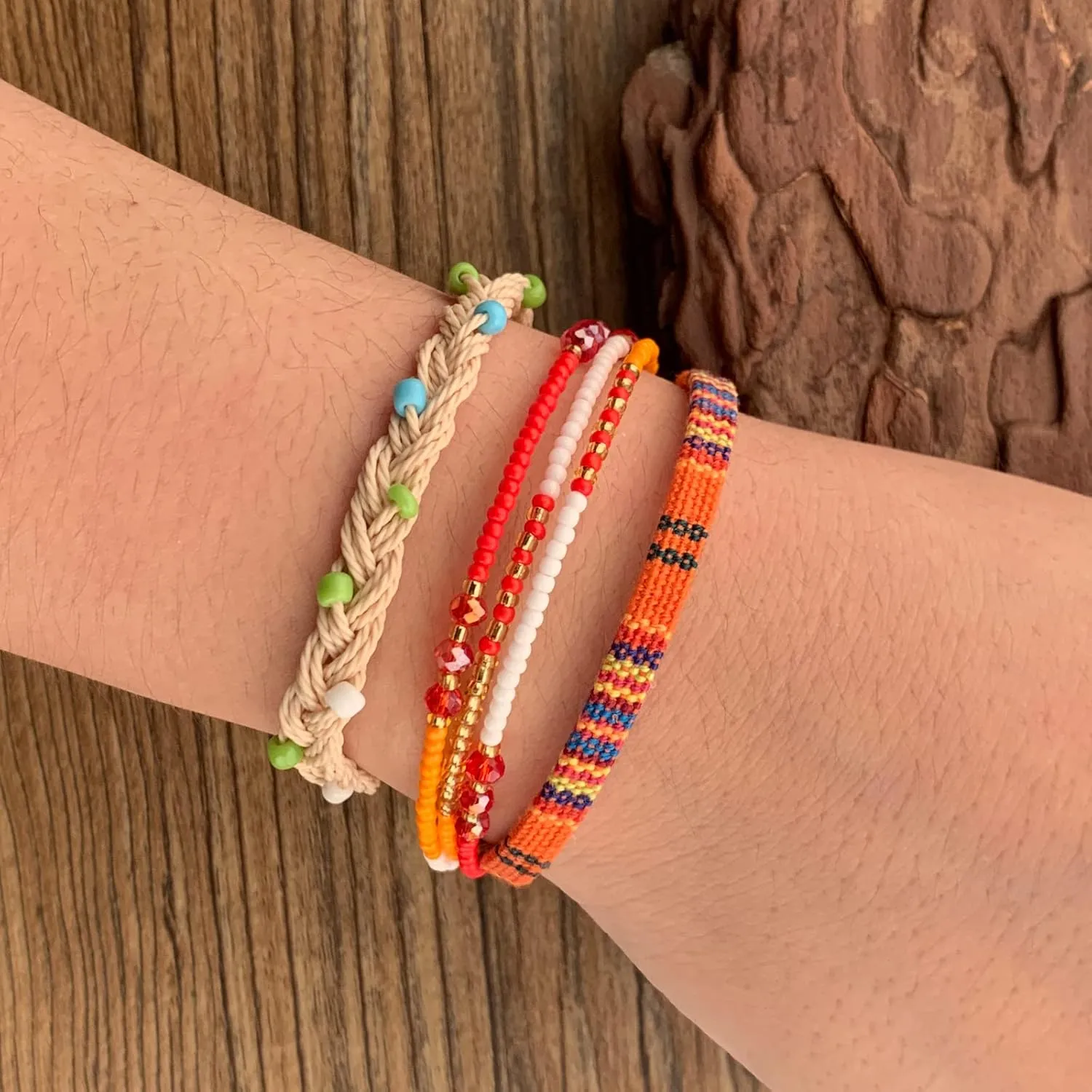 Boho Bracelets for Women & Mens Braided sunmer bracelets for women & men surfer Beach Jewelry Waterproof Adjustable String Rope Anklet (orange)
