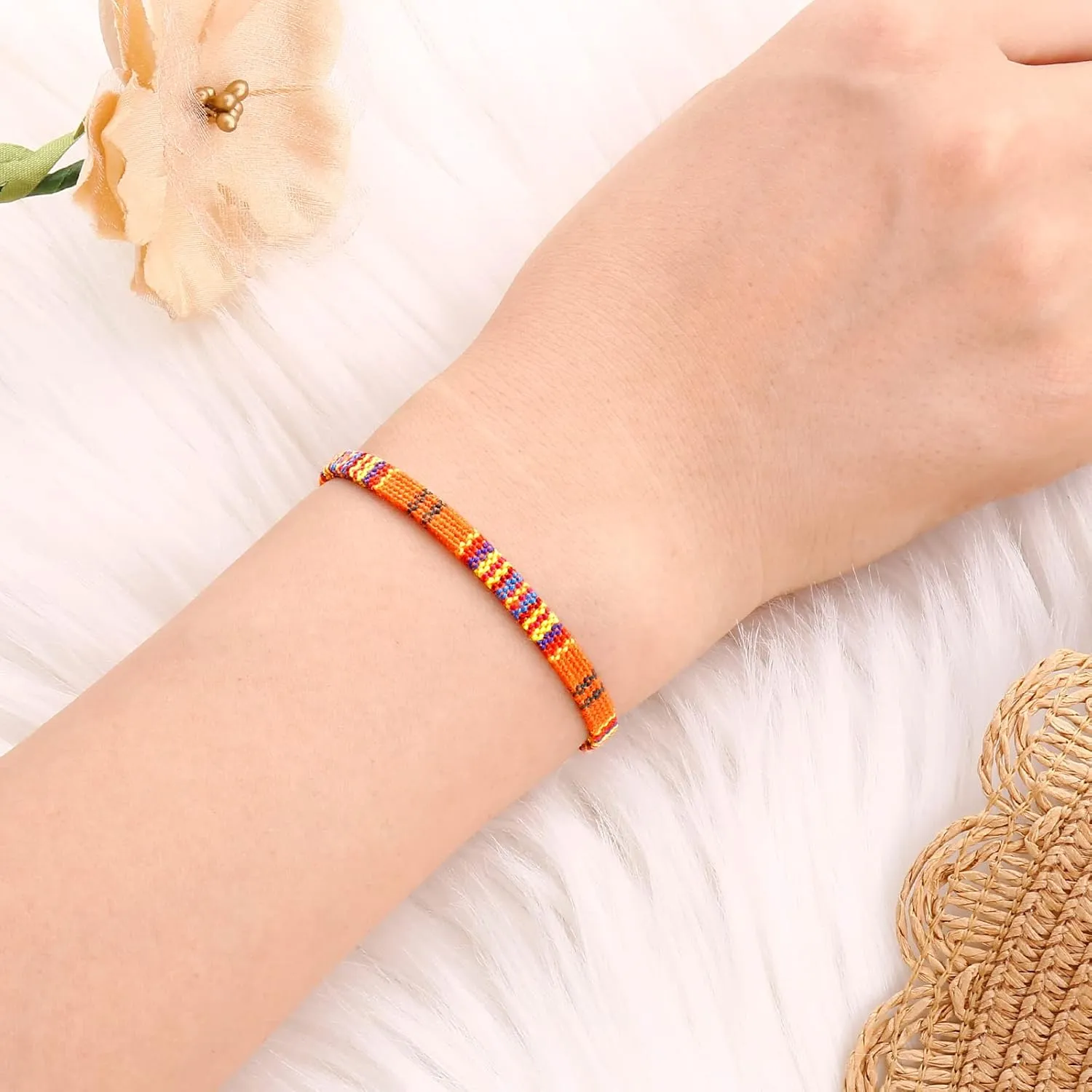 Boho Bracelets for Women & Mens Braided sunmer bracelets for women & men surfer Beach Jewelry Waterproof Adjustable String Rope Anklet (orange)