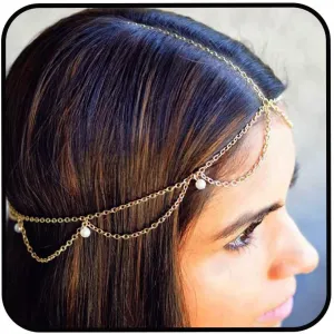Boho Head Chain Pearl Forehead Chain Layered Headbands Vintage Hair Accessories for Women