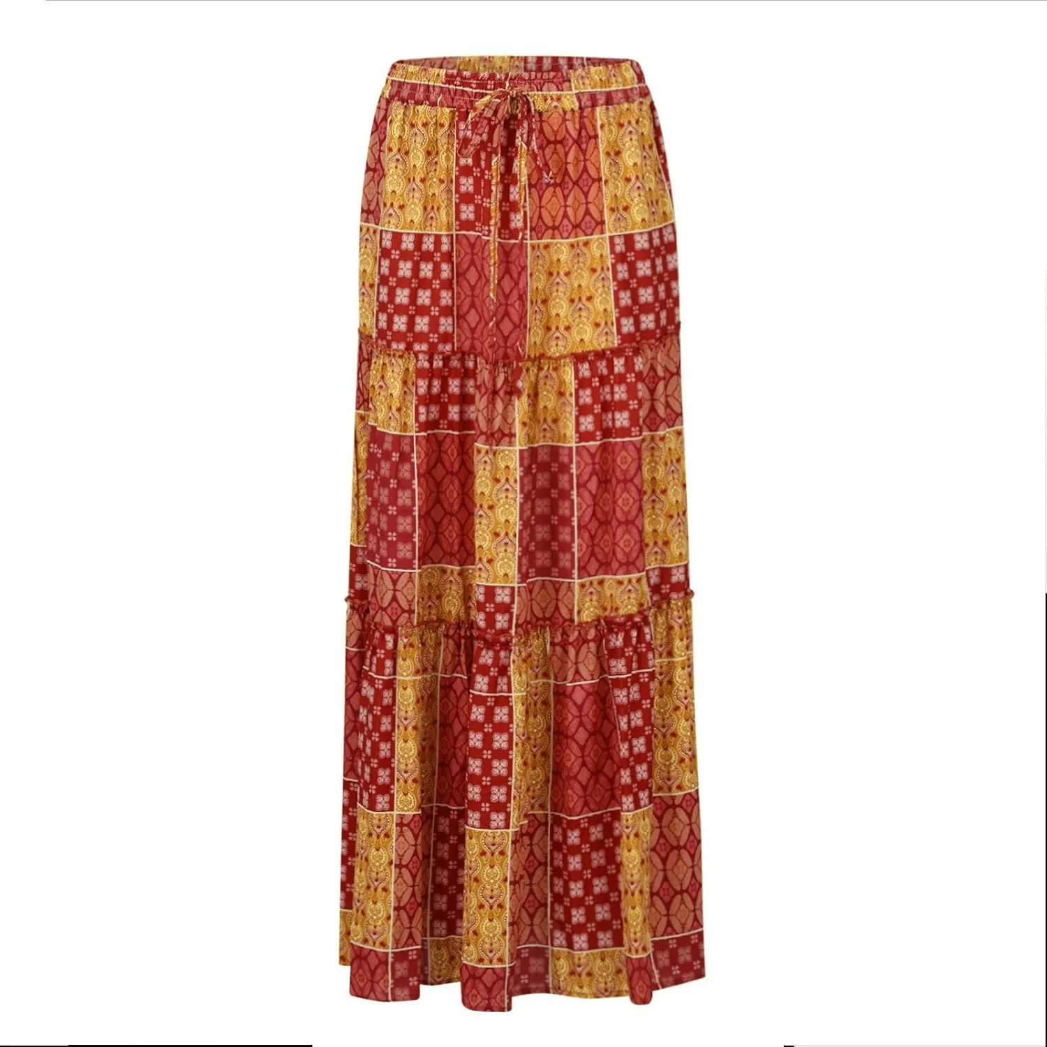 Boho Maxi Skirts for Women 2025 Ruffle Tiered Pleated Long Flowy Skirts Elastic High Waisted Swing Summer Beach Skirt