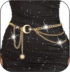 Boho Moon Body Chains Gold Layered Waist Chains Sun Pendant Belly Chain Beach Bikini Body Jewelry Rave Nightclub Party Body Accessories for Women