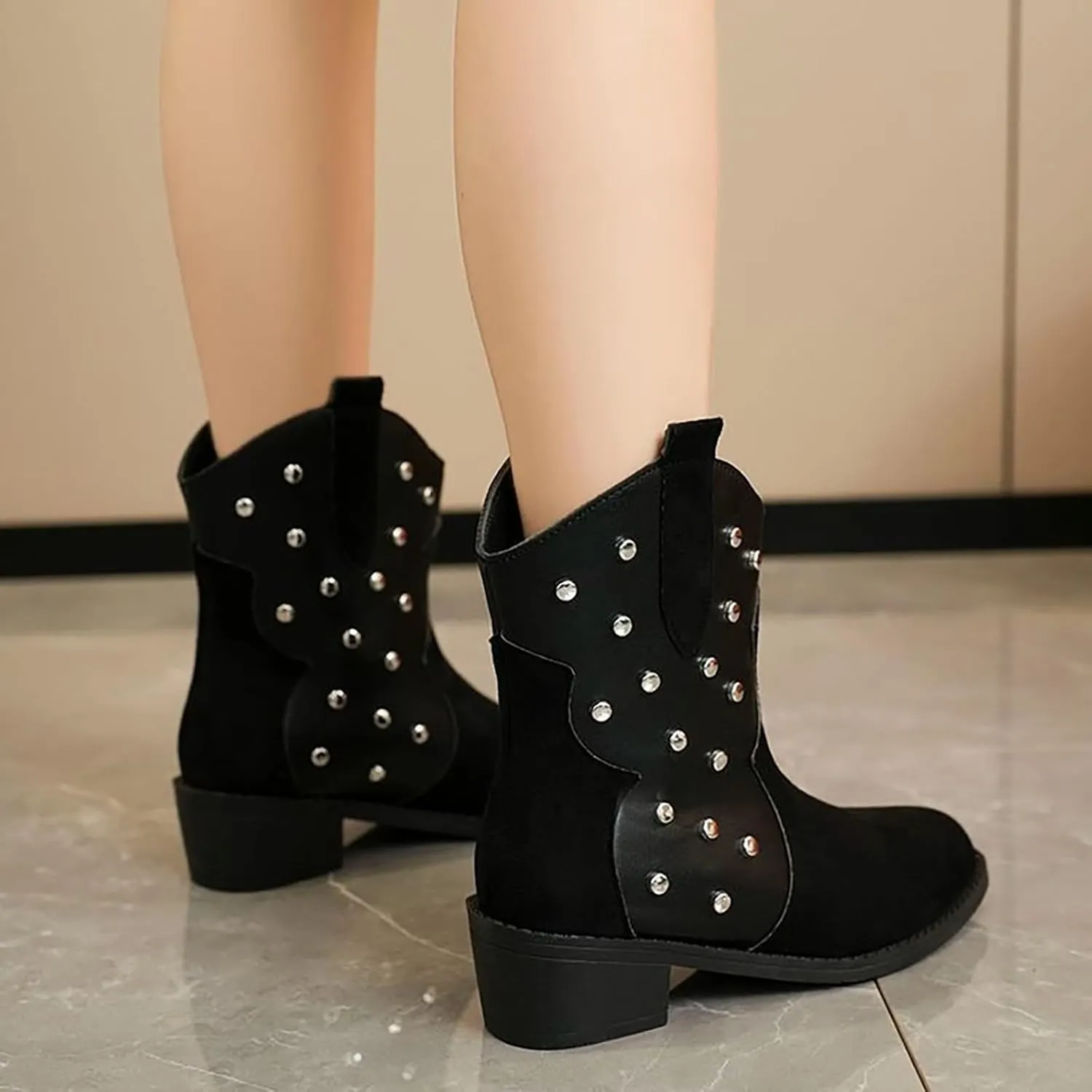 Booties for Women Low Heel Flat Boots Women Chunky Brown Boots Work Boots Black Ankle Boots for Women with Heel Comfort Womens Ankle Booties Low Heel Brown
