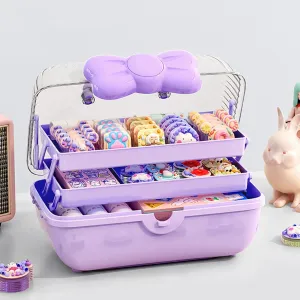 Bow SwitchGirls Hair Accessories Storage Box Cute Organizer Box Jewelry Box, Plastic Hair Ties Holder Hair Clips Container Headbands Organizer Gift for Baby Girls Multipurpose Organizer (Purple)
