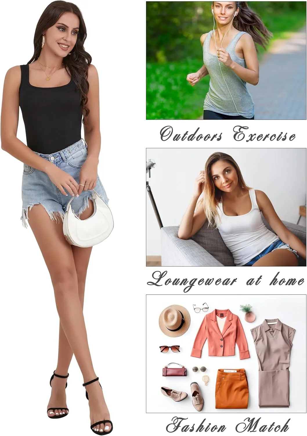 BQTQ 5 Pack Women's Tank Tops Square Neck Sleeveless Ladies Tank Top Undershirts