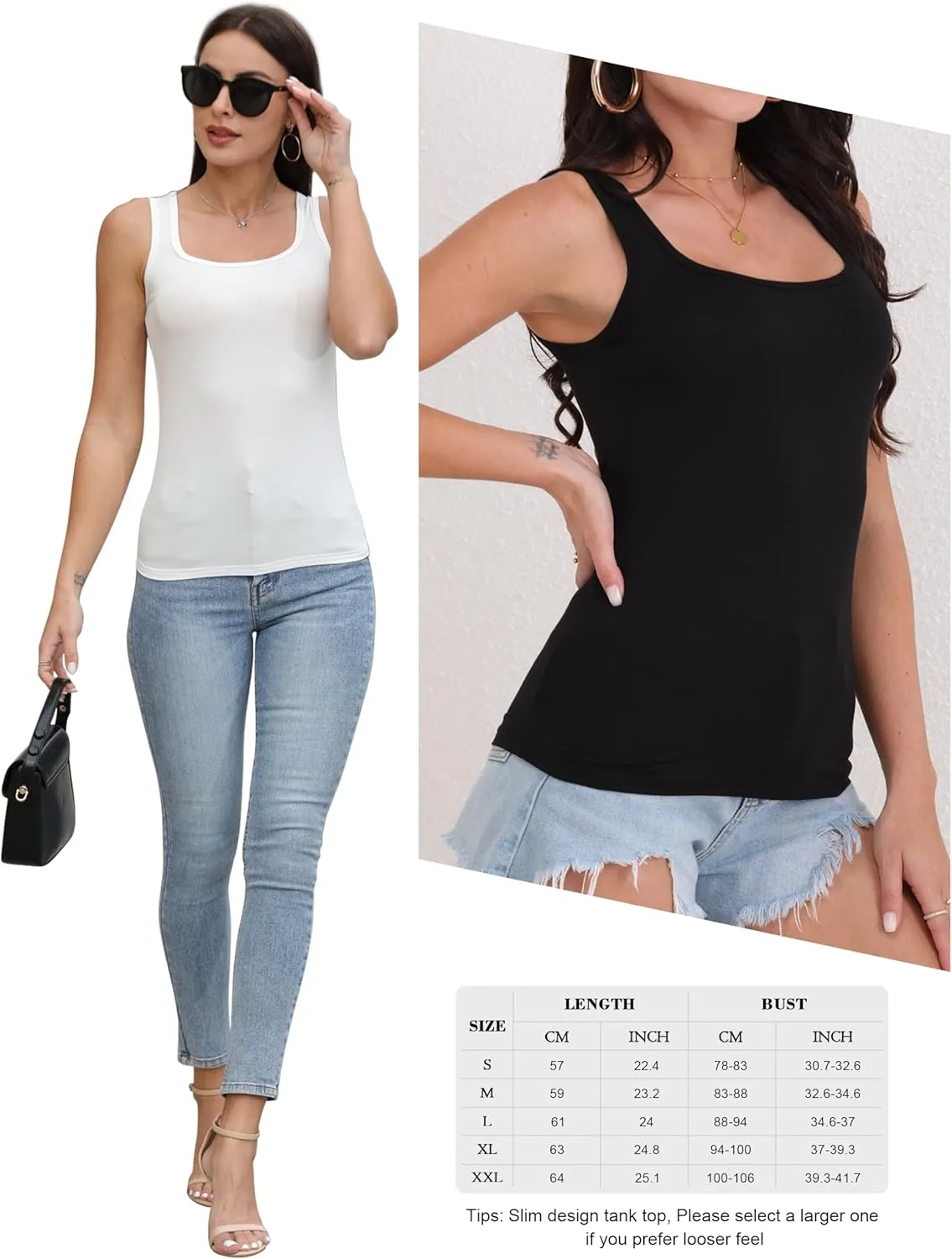 BQTQ 5 Pack Women's Tank Tops Square Neck Sleeveless Ladies Tank Top Undershirts